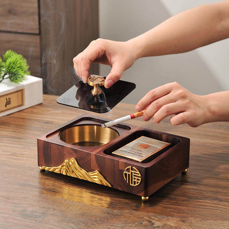 实木轻抽盒多功能中式客123厅桃家奢用黑胡色茶几纸纸巾盒摆件四