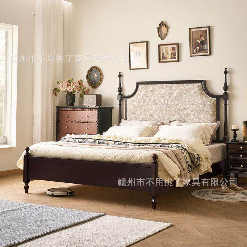 法式实木床AL-2268#床花布软包主卧家婚床1.8m复古加高床头双大中
