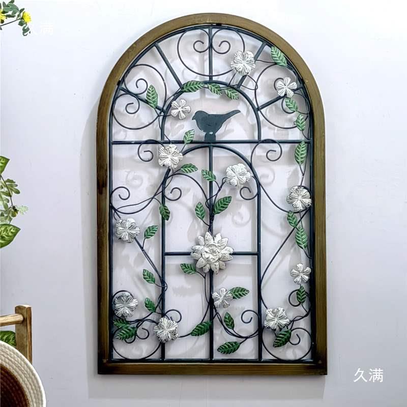 欧壁式复古铁艺假窗户壁挂美式台饰花LPY园墙面装品户阳外墙拱形