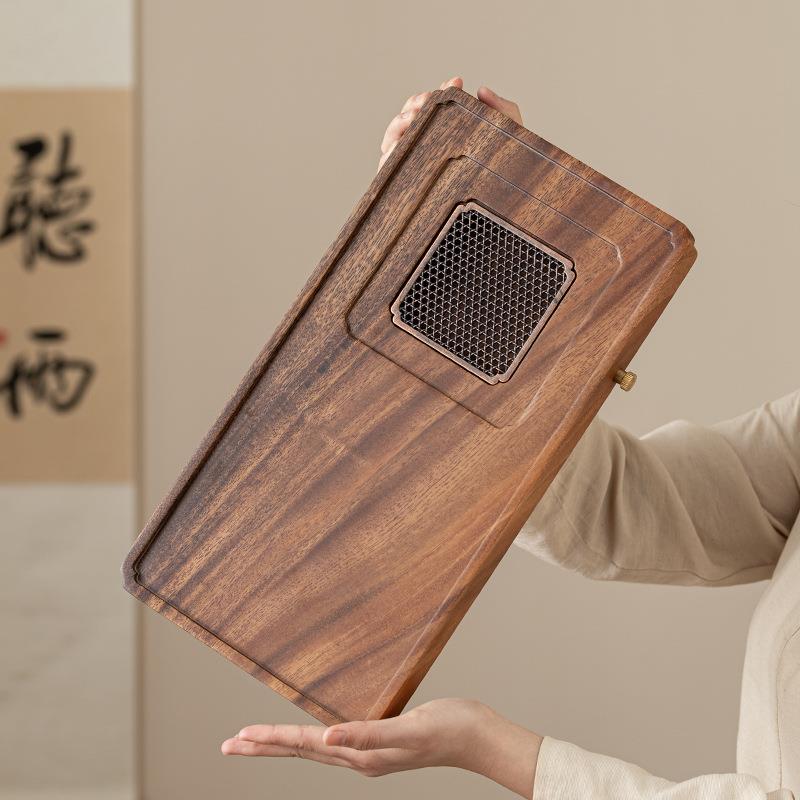 胡桃木茶盘整块实木承湿干双用型盛水干泡茶台壶排水泡小福茶托盘