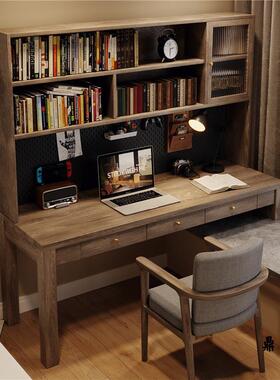 实木家用带抽屉飘窗桌短卧室书桌柜一体带洞板PCZ25改造长腿洞书