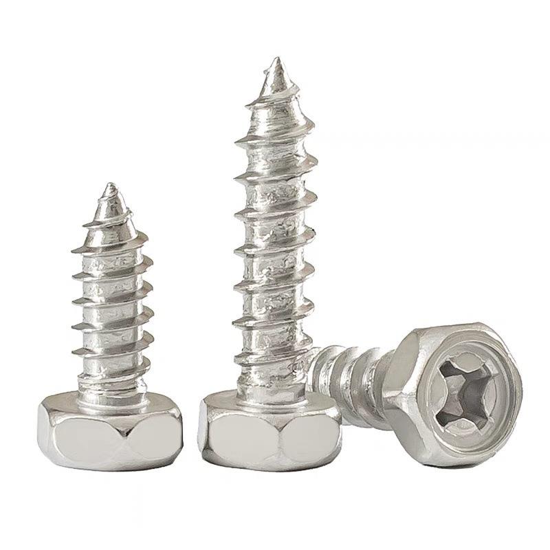 304不锈547钢十字凹螺穴角自攻丝六外六角尖尾木牙螺钉M钉4M5M6M8