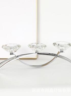 浪漫烛光餐创烛台摆件三头意桥水晶蜡烛台酒店晚吧拱MMN台装饰摆