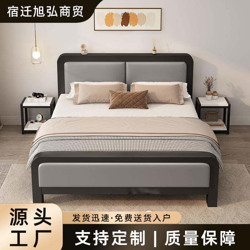豪华软包铁艺床单床落地双床主卧简约人轻屋奢宿舍单出租人床铁架