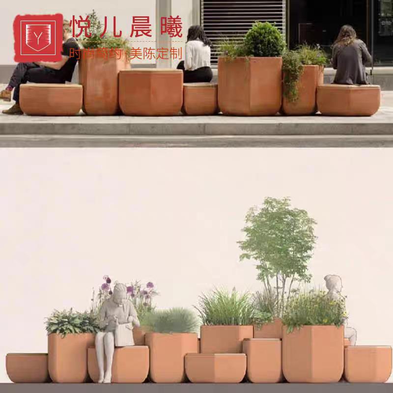 户外玻璃钢座花盆防腐木凳休组合坐椅商场闲椅广场景YECX-212观菱