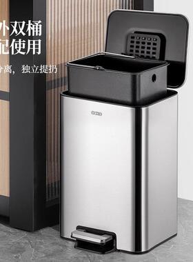 厨房圾桶家锈用不钢客脚踏VWB式卫生间厕所厅脚踩带盖垃大号大容
