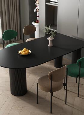 纯黑色岩板餐桌现GIO代约半圆简岛桌台家计用设师饭桌小户型餐奶