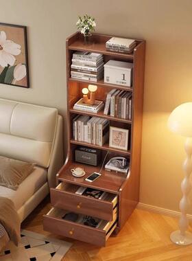 实木床头柜架一体HCV收多层置物边架卧室床加书高储物柜小型窄款