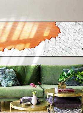 卧室头肌理床画装画约现代简橙色主饰卧挂画横版厚441砂岩抽象壁