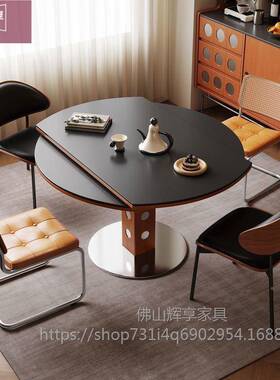 款家法式小户型复新古可缩折叠RYI餐桌椅组合方圆两用用伸黑色餐