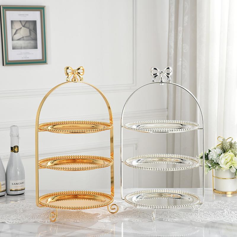 包心邮单层两层三层果942蝴蝶结蛋糕架水果蛋糕盘珍珠盘点托盘水