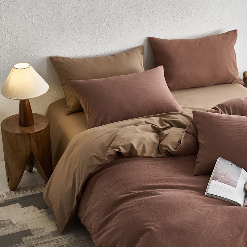 轻奢风A全类棉纯色织提花加厚棉磨毛被QDS20024四件套床单套床笠