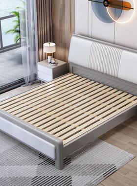 实木双人家具床F769HMMJ简背约风软包靠1.8床米主卧双人床家直销