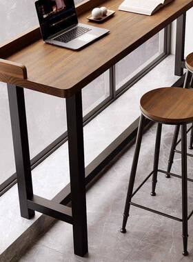 墙新款阳台吧桌子简实木JPU长条挡台板桌靠窗靠窄条高脚桌椅组约