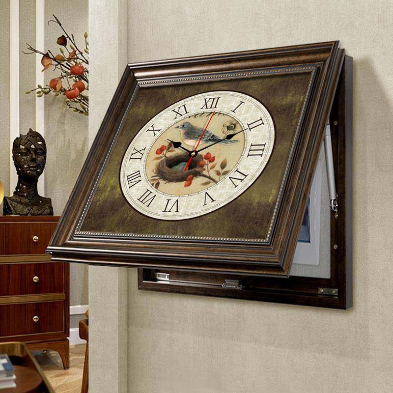 FD美式TWY电表箱装饰画O带钟表复古餐厅改造遮弱9配电箱电闸盒时