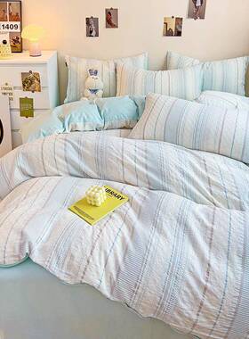 60s纯棉四件贡缎套提花全棉公风被套床单宿舍三件主床品YDX素套雅