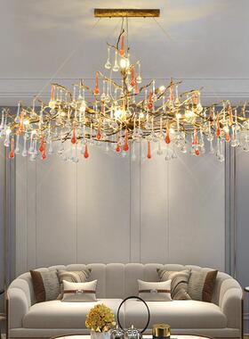 铜轻奢餐HTZ厅厅客水晶设师款艺术水滴吊灯计树枝灯serip枝形吊全
