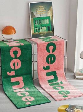 奶风绿色字母脚垫蛋软GLS糯糯糕卧室地垫韩式英文衣帽间床油绒边