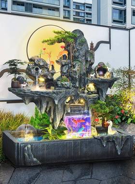 假山流水泉鱼池循环水客厅水阳台鱼缸庭院店tb-62409鱼池公司喷酒