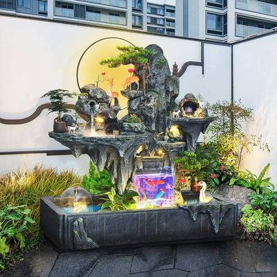 假山流水泉鱼池循环水客厅水阳台鱼缸庭院店tb-62409鱼池公司喷酒