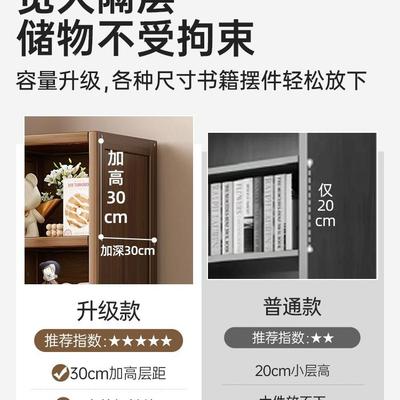 书架落地置物架透书柜-ZY-家用实木墙书带门防尘明亚克柜力门一体