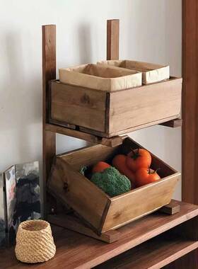 厨房水果蔬菜置物多层大容量纳复古风储F786S9H6架物落地式架果蔬