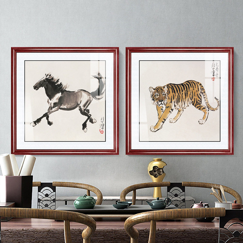 徐悲鸿十二生肖挂画墙画鼠牛虎兔龙蛇马羊猴鸡狗猪动物动物装饰画