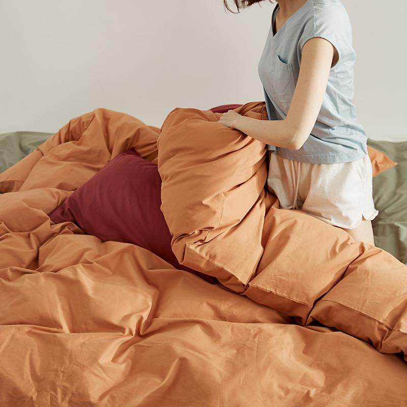 V45O10支长绒磨毛四件UMO套秋冬磨加棉厚毛纯色0撞色床单床笠款