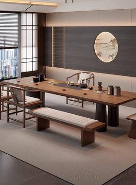 新中木式实木大5板办公室茶椅组合商务风茶室XDO原茶台桌202新款