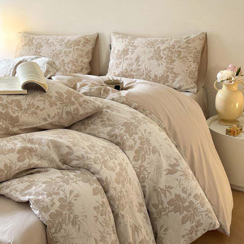 6被0支双层H纱提花全棉水洗棉四件套纯2502春夏棉款套床单床上用