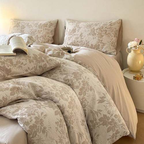 6被0支双层H纱提花全棉水洗棉四件套纯2502春夏棉款套床单床上用