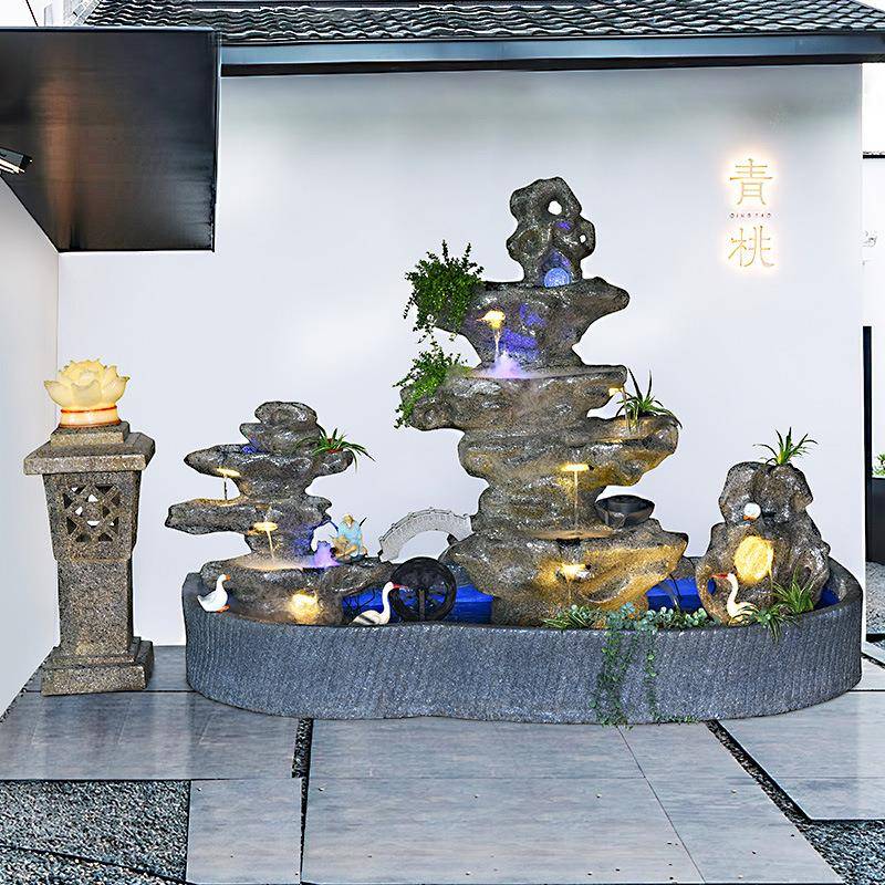大型假山流水喷泉鱼缸摆件户池外墅花911园庭院装饰鱼景造观景别