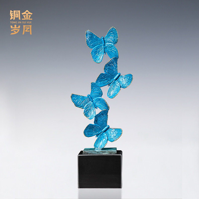 铜艺坊翩翩起舞彩铜摆件昆虫小动物蝴蝶起舞彩铜摆件软装家居饰品