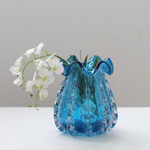 轻奢风手工厚重气蓝色琉璃钱BX79-24-袋子居泡花瓶家客厅花插样板