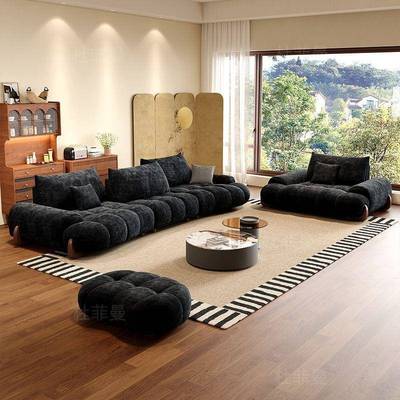 意式简可移动23240靠复背雪尼尔绒布古极沙发客厅小户弧形大大坐