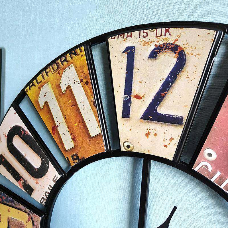 数圆YXQ形复纸古壁挂钟创车牌意墙钟贴铁艺装字饰时钟