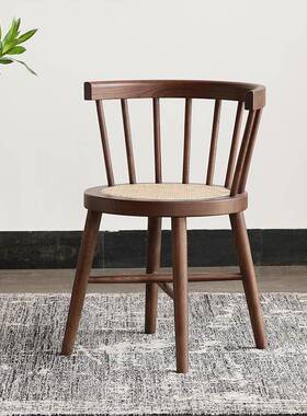 日式简约实木温莎椅复古藤台椅家用美人式餐椅PDD41703阳休编闲单