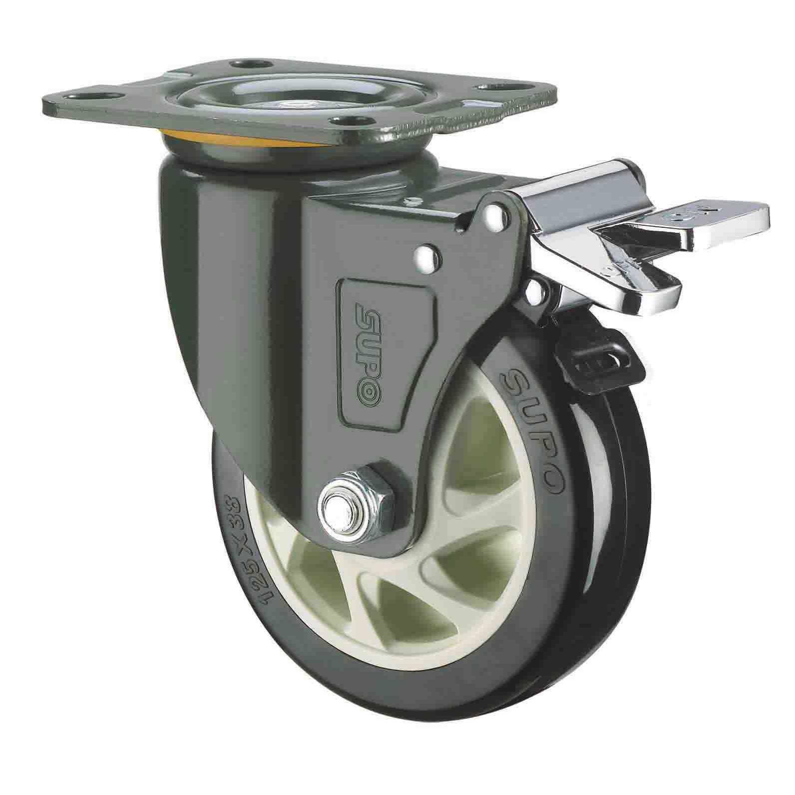 SUPO/向动力4寸SSY带5边刹车PU氨酯万聚向脚轮J0S-01C荣-100-202