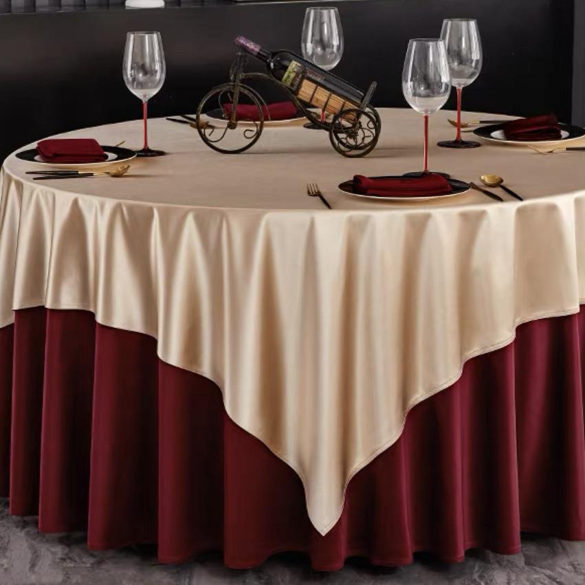 新款酒大店圆桌桌布QDD纯色双层贡缎圆桌布会商桌用圆形桌布宴厅