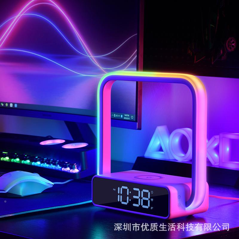 高时钟小夜灯942卧室清睡眠灯插电灯款小台床头无线充三合氛一围
