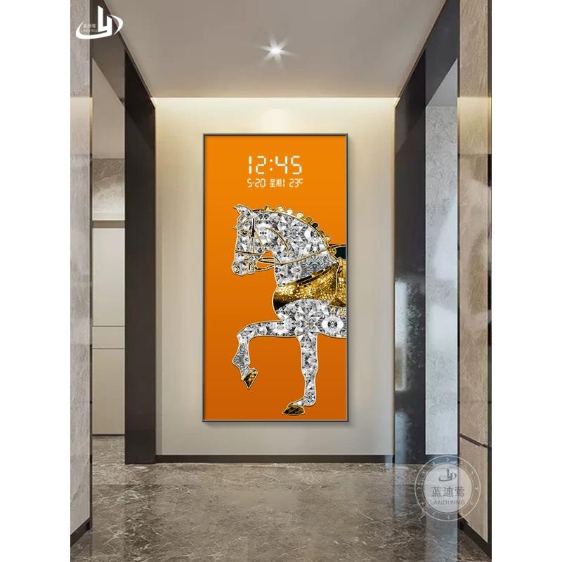 马到钟成功ZXJ入户关装饰画数显电子钟表尽挂画大气走廊头时玄壁