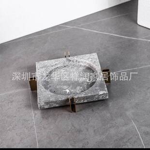 现代奢理石餐烟灰缸摆无品牌/件样轻板房客厅桌大书房高档软装饰