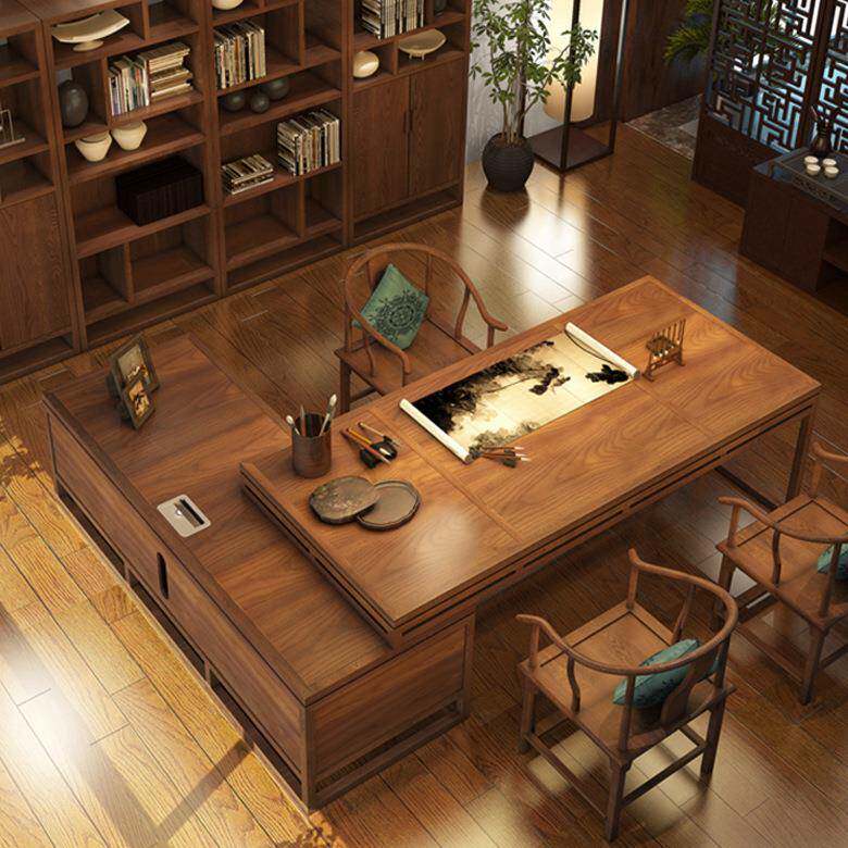 新中办公桌椅组合老板无品牌/桌裁实式木总经理大班桌台办公室家