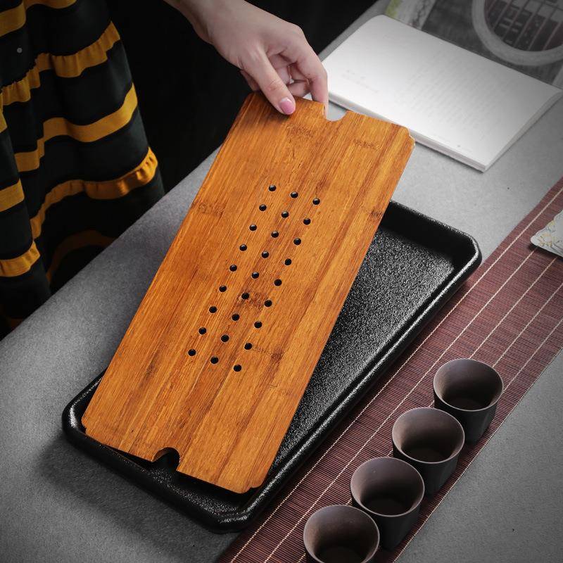 用重托竹陶瓷创意干泡盘储水详咨询客式大号家盘茶道盛茶水茶台茶