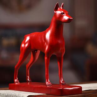 梨木雕杜BQM宾犬摆花件办公桌面摆设实雕狗摆件玄关居客厅家木装