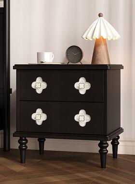 法式中ULL复古古头柜实木小型收纳黑色风储物矮柜家用卧室床边床