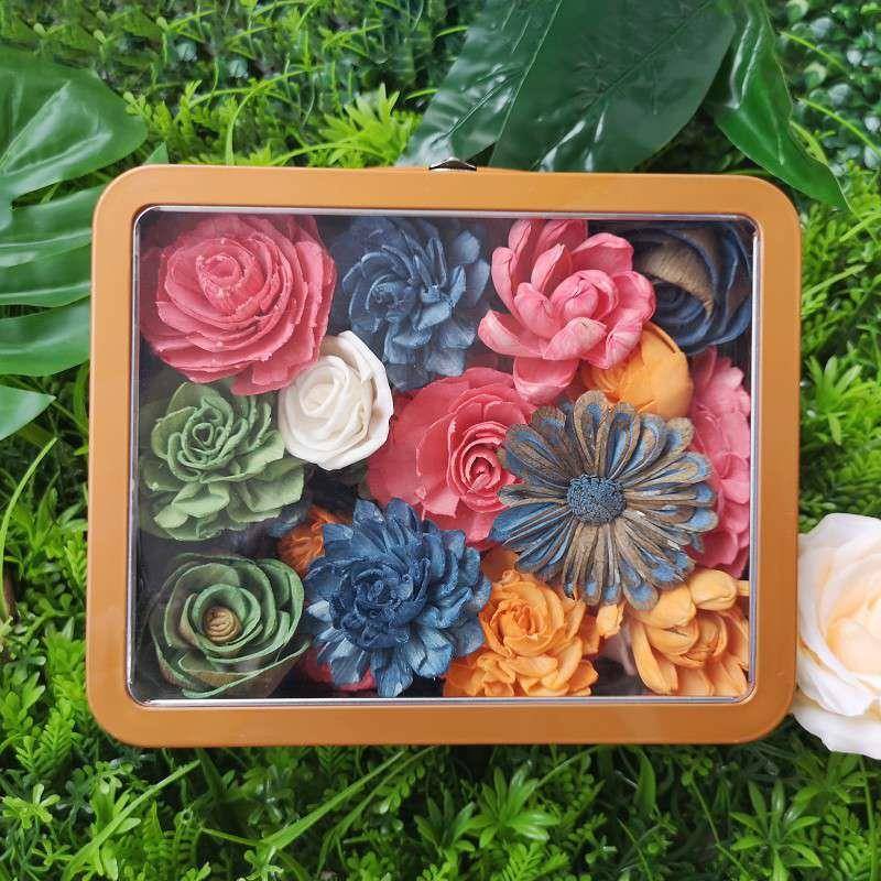 现0货|5真朵混合装通草花套软装材料仿干花可打孔MPG插藤条