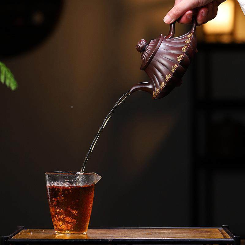 厂宜兴紫砂壶铁血红C手砂工25家0C筋纹云炉家用茶FUQ具紫砂茶壶