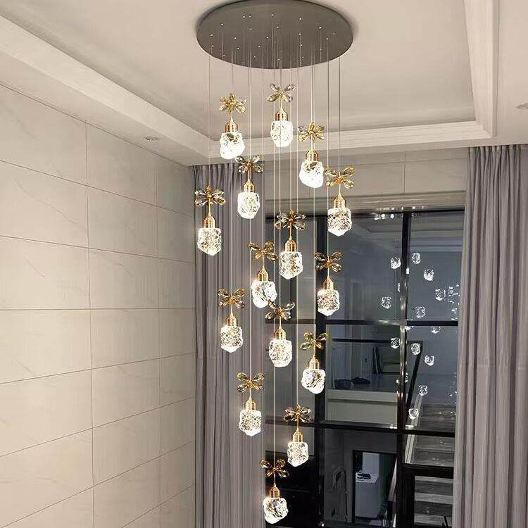 轻奢水晶楼梯K9水晶吊灯o907复式楼空客吊灯别墅楼梯间长吊挑灯lf,家装灯饰光源,智能吊灯,淘宝优惠券,粉丝福利购,淘宝优惠卷