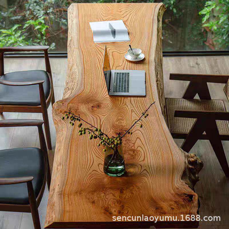 老板待办公室大整型纯老实木茶桌会客接桌泡无品牌/茶桌榆木大板